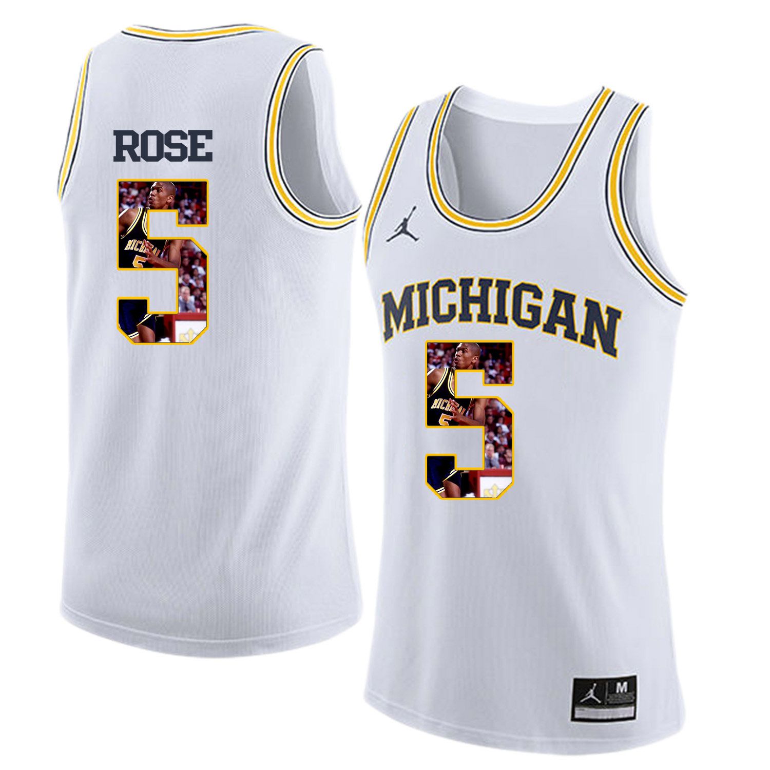 Men Jordan University of Michigan Basketball White #5 Rose Fashion Edition Customized NCAA Jerseys->customized ncaa jersey->Custom Jersey